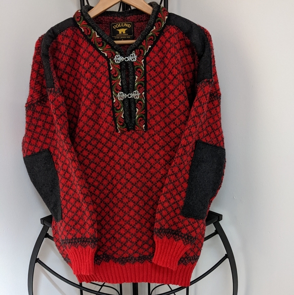 Vintage Volund Norwegian Pure New LambsWool Latch Front Elbow Patch Sweater - Picture 3 of 16